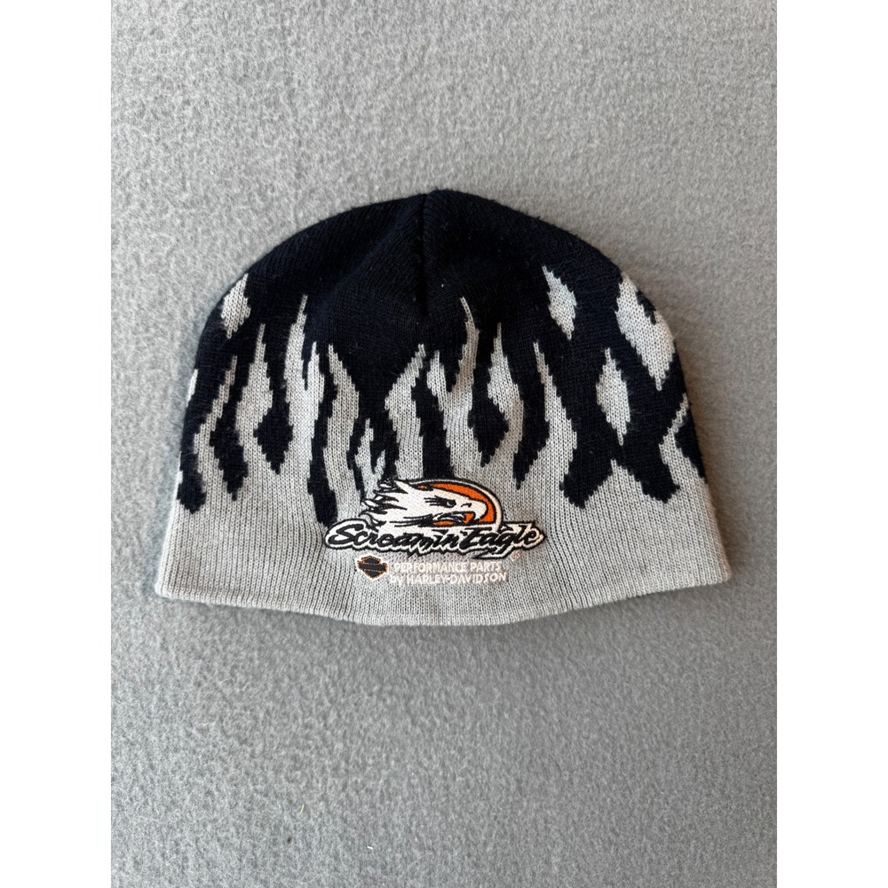 Vintage Y2K Harley Davidson Screamin Eagle Beanie Hat Flame Knit NHRA Main Gate